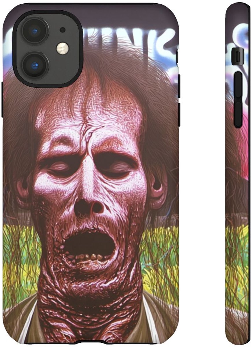 Surrealistisch Zombiegezicht met Vurige Lucht – Telefoonhoesje Geschikt voor iPhone 11