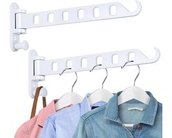 Opvouwbaar Telescopisch Droogrek - 2 stuks - Inklapbaar Wanddroogrek - Wandmontage voor Kleding - Uitklapbaar Kledingrek Wand - Verplaatsbaar Wanddroogrek voor Kleding - Droogrek voor kleding aan de muur - Droogrek voor wasgoed - Wit