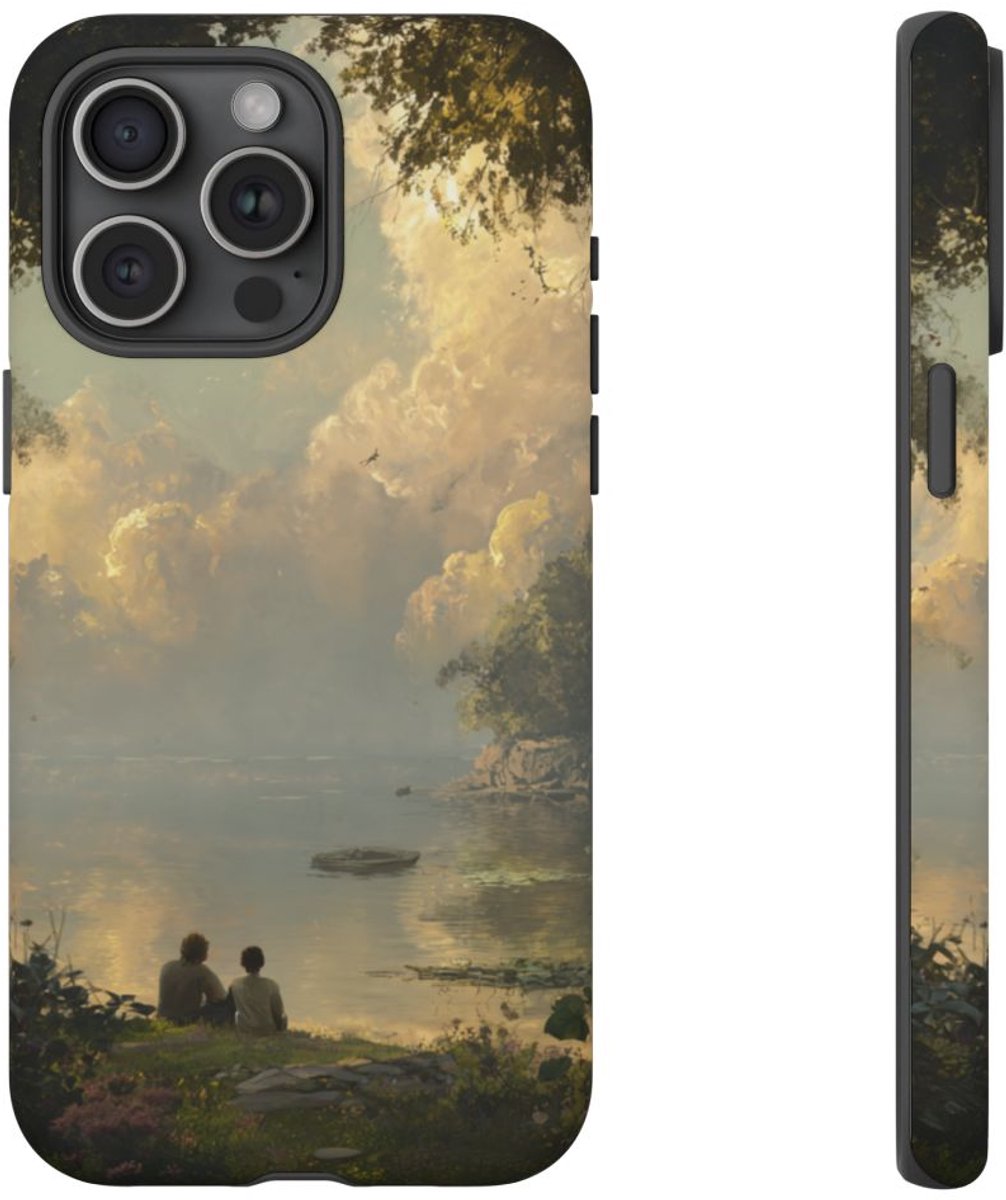 Vredig Meerlandschap met Vriendschap – Telefoonhoesje Geschikt voor iPhone 15 Pro Max