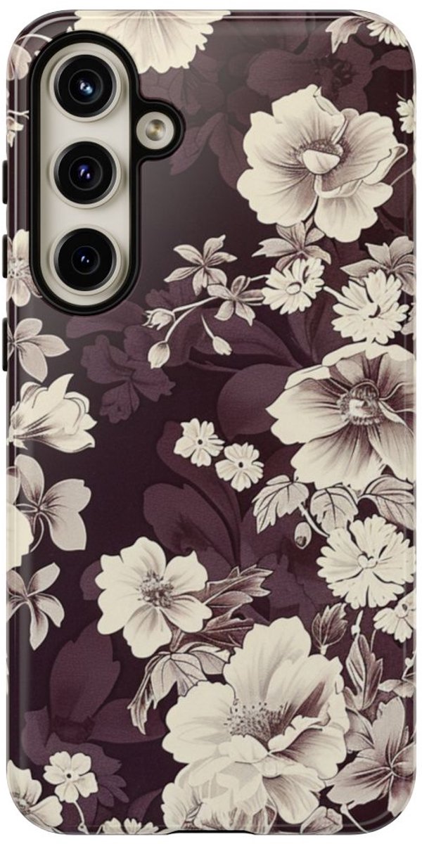 Vintage Witte Bloemenprint – Telefoonhoesje Geschikt voor Samsung Galaxy S24 Plus