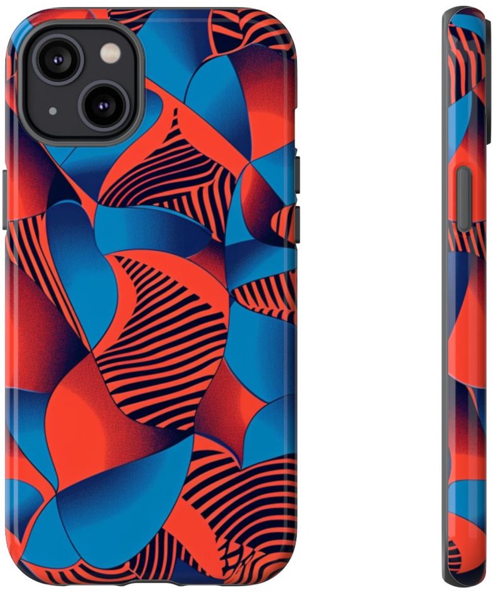Levendig Rood-Blauw Abstract Patroon – Telefoonhoesje Geschikt voor iPhone 14 Plus