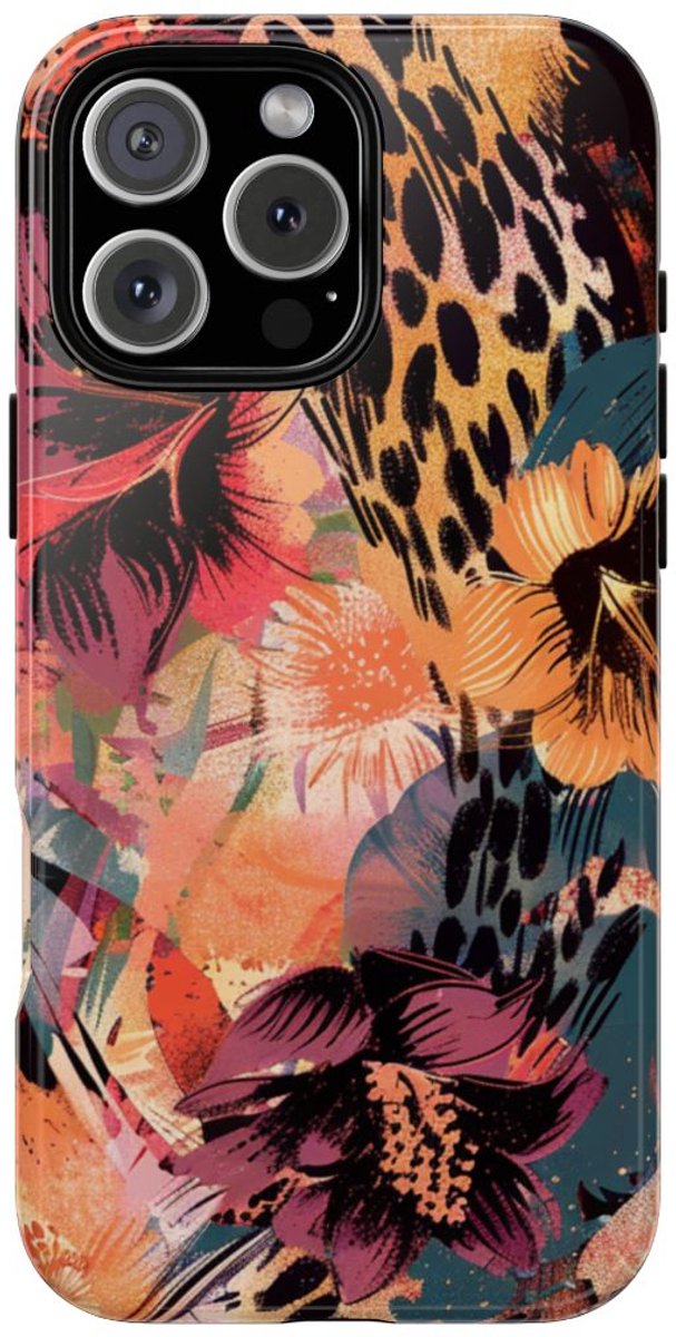 Abstracte Bloemen- en Dierenprint – Telefoonhoesje Geschikt voor iPhone 16 Pro Max
