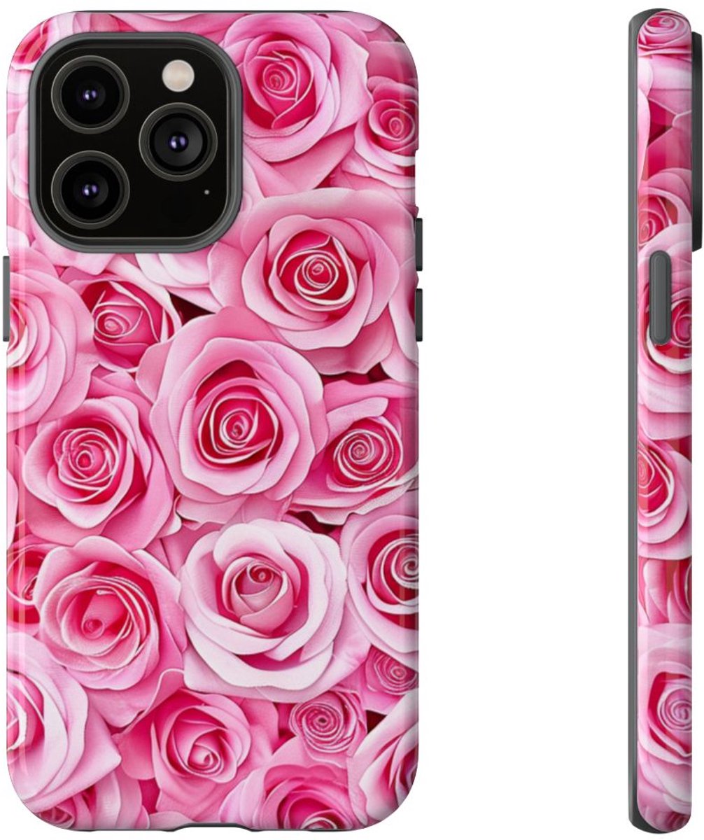 Roze Rozenpatroon – Telefoonhoesje Geschikt voor iPhone 14 Pro Max