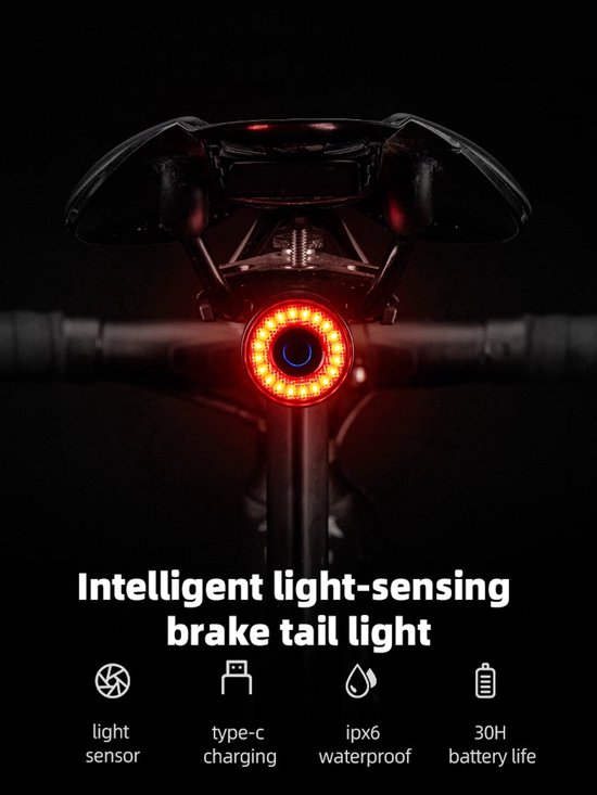 Smart Fietsachterlicht met Remsensor - Zeer Helder 90 Lumen - USB Oplaadbaar - Auto aan/uit - Lichtsensor - Remsensor - Aluminium Behuizing van Smart. — afbeelding 2