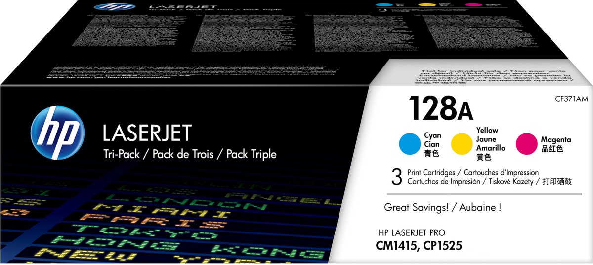 HP 128A - CF371AM C/M/Y Tri-pack - Tonercartridge