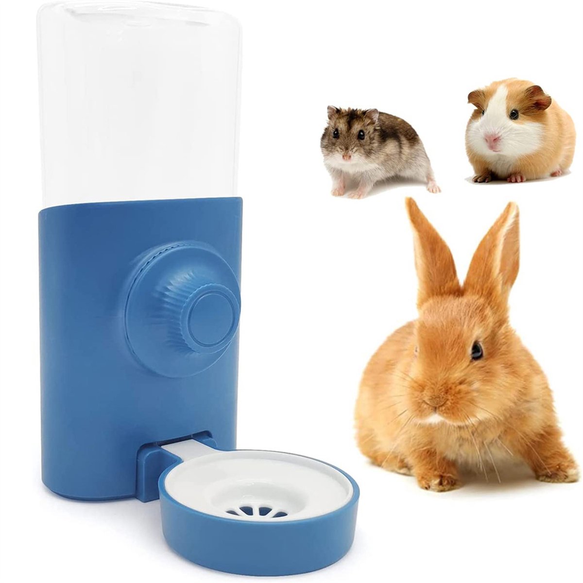 Waterfles voor Kleine Huisdieren – Automatische waterdispenser – 600 ml waterdispenser – Hangend Waterdispenser voor Kooi – Drinkfles voor Konijn Cavia Chinchilla Hamsters katten – Blauw – 1 stuk