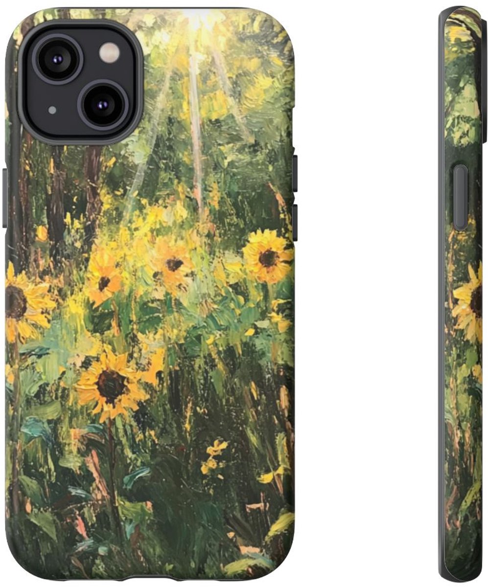Zonnige Zonnebloemen in het Bos – Telefoonhoesje Geschikt voor iPhone 14 Plus