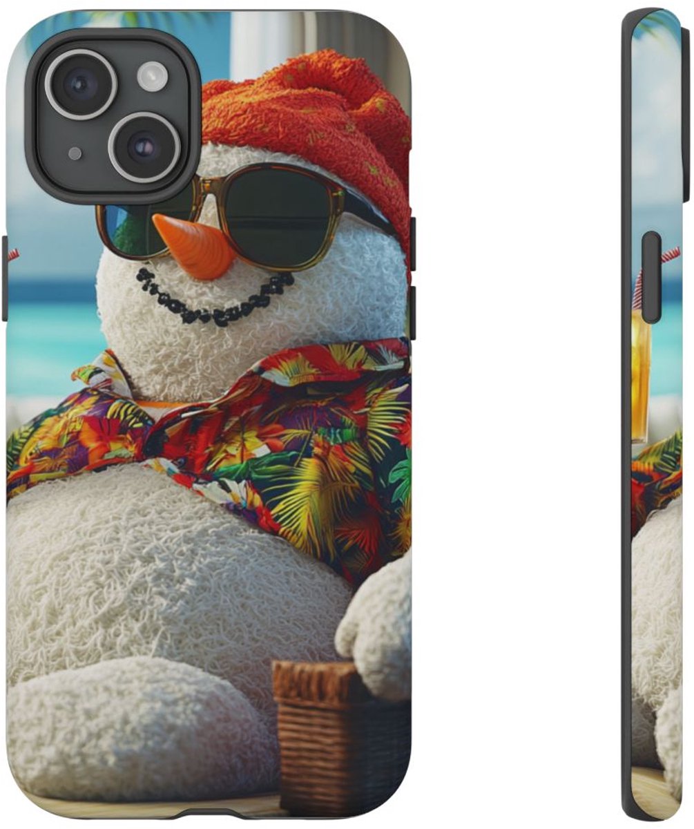 Sneeuwpop met Hawaiiblouse en Zonnebril – Telefoonhoesje Geschikt voor iPhone 15 Plus