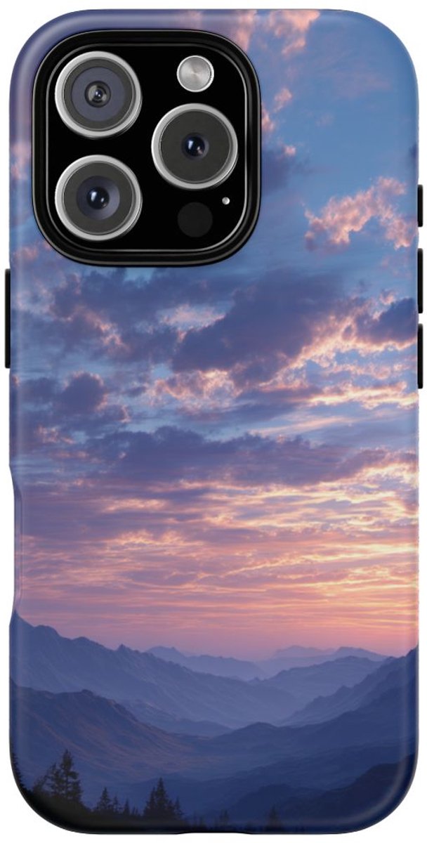 Berglandschap bij Zonsopkomst – Telefoonhoesje Geschikt voor iPhone 16 Pro