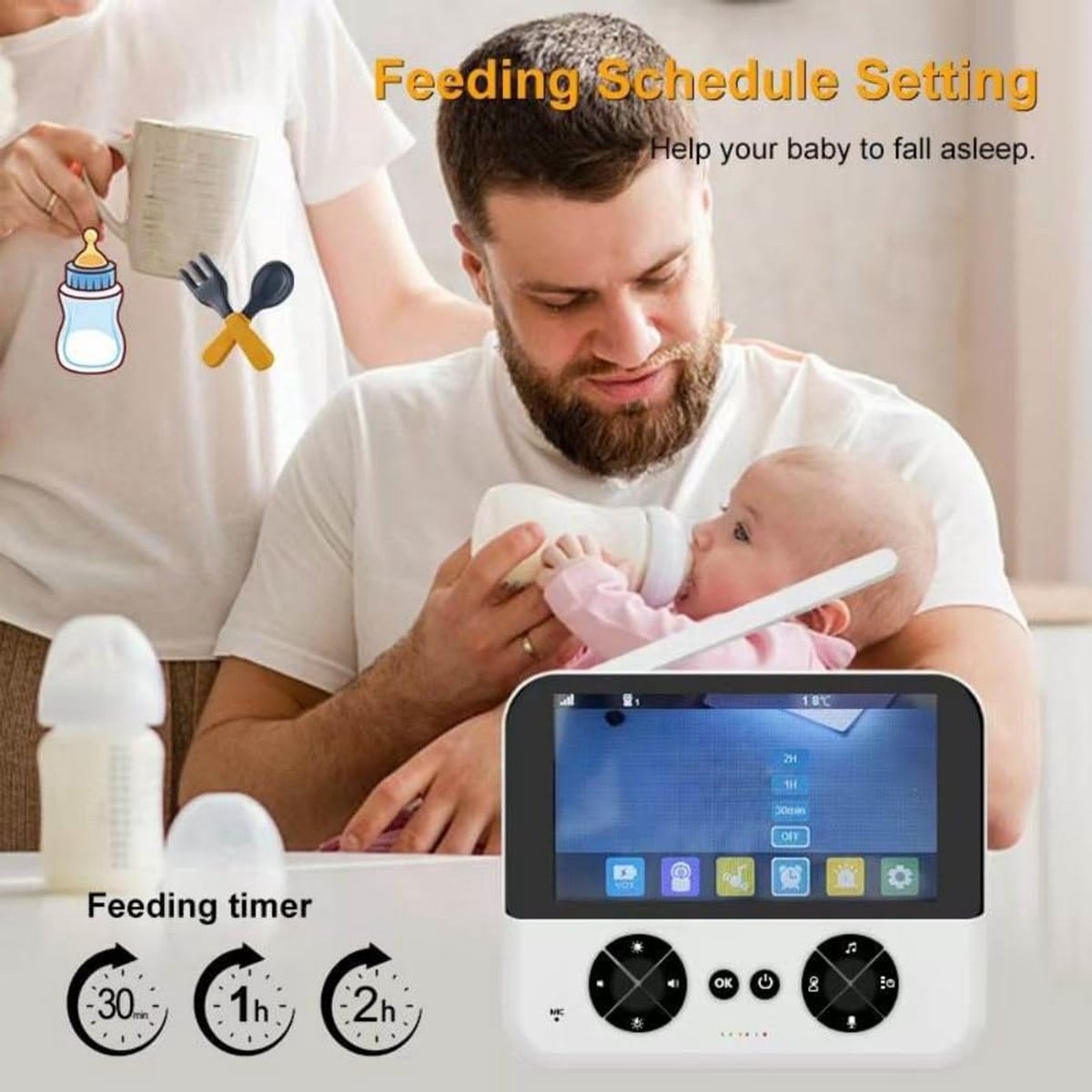 Babyfoon Met Camera - Video en Audio - Baby Monitor - 4.3 Inch - Wit – foto 3