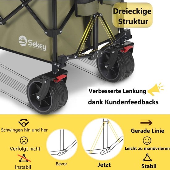 Opvouwbare Bolderwagen 300L 150KG Draagvermogen - 17x10 cm - Extra Brede Banden - Alle Terreinen - Gepatenteerd Uit Richtingen - XXXL-Super 4013 Zwart Bolderkar van XXXL-Super — afbeelding 4