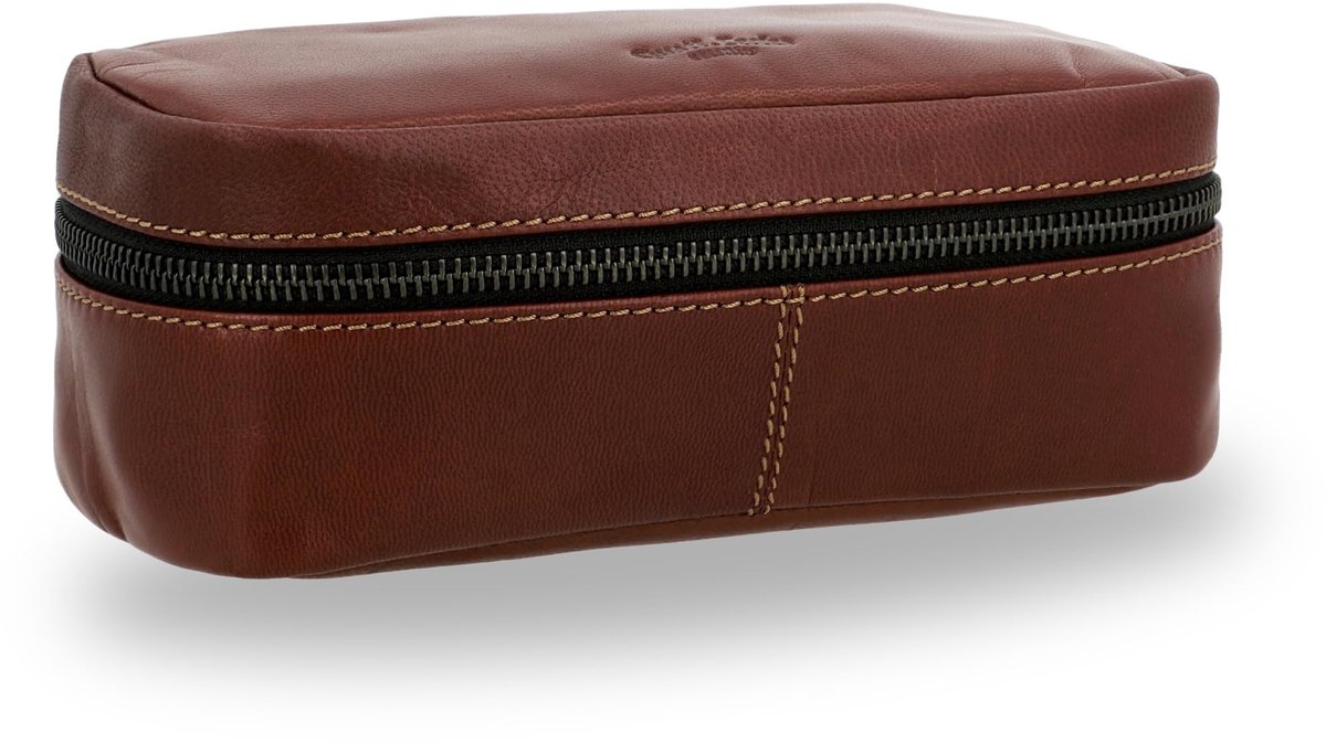 Gusti leren etui - Strallan leren etui bruin vintage voor school en kantoor, grote etui met rits