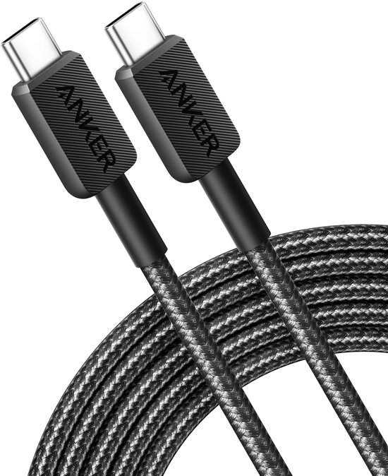 USB-C naar USB-C kabel 3 m zwart 60W USB Power Delivery snel opladen gevlochten duurzaam Anker
