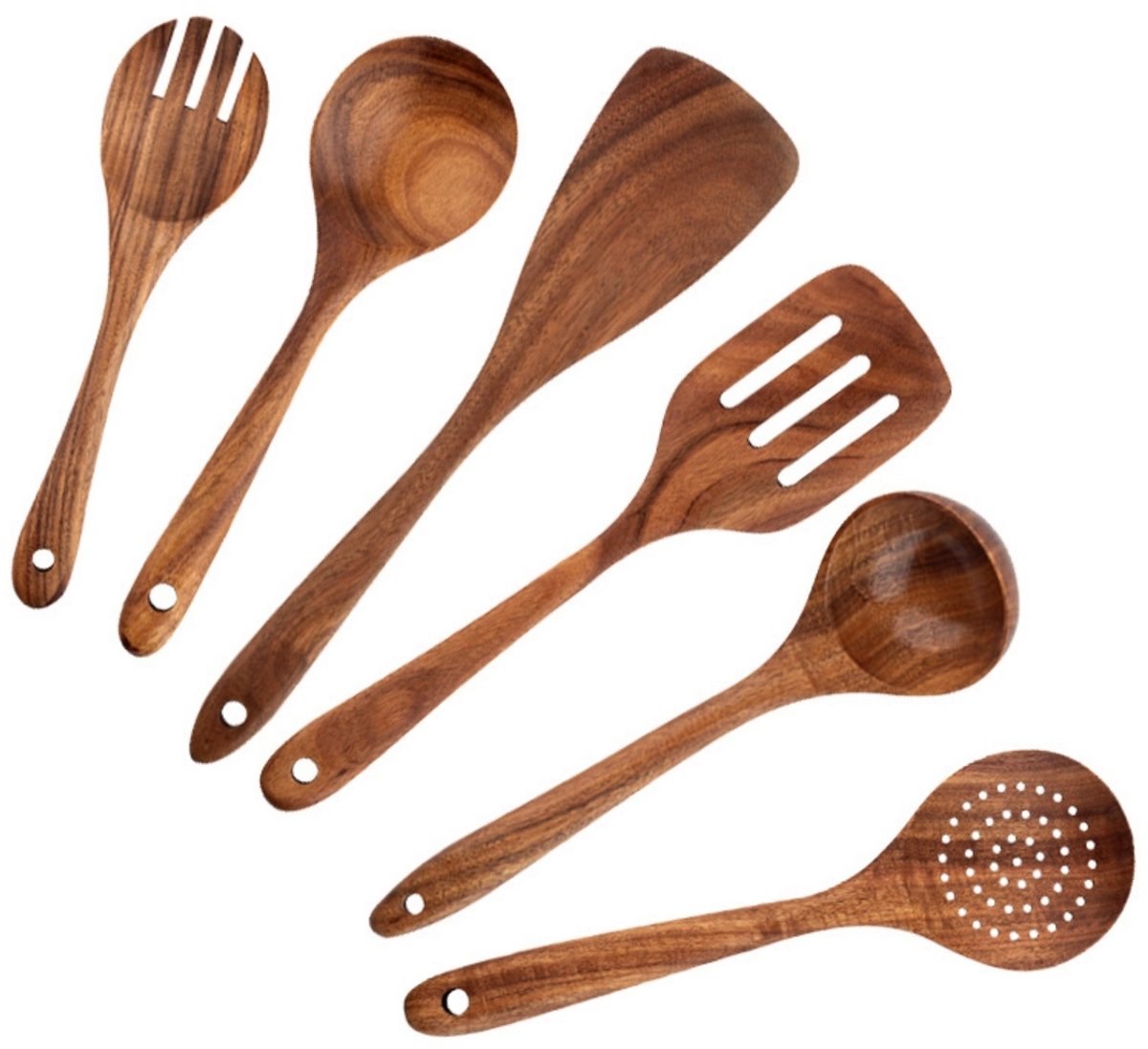 EXCITAT Keukengerei set - houten keukengerei - Houten kookgerei - Natuurlijk teakhout - van 6 stuks