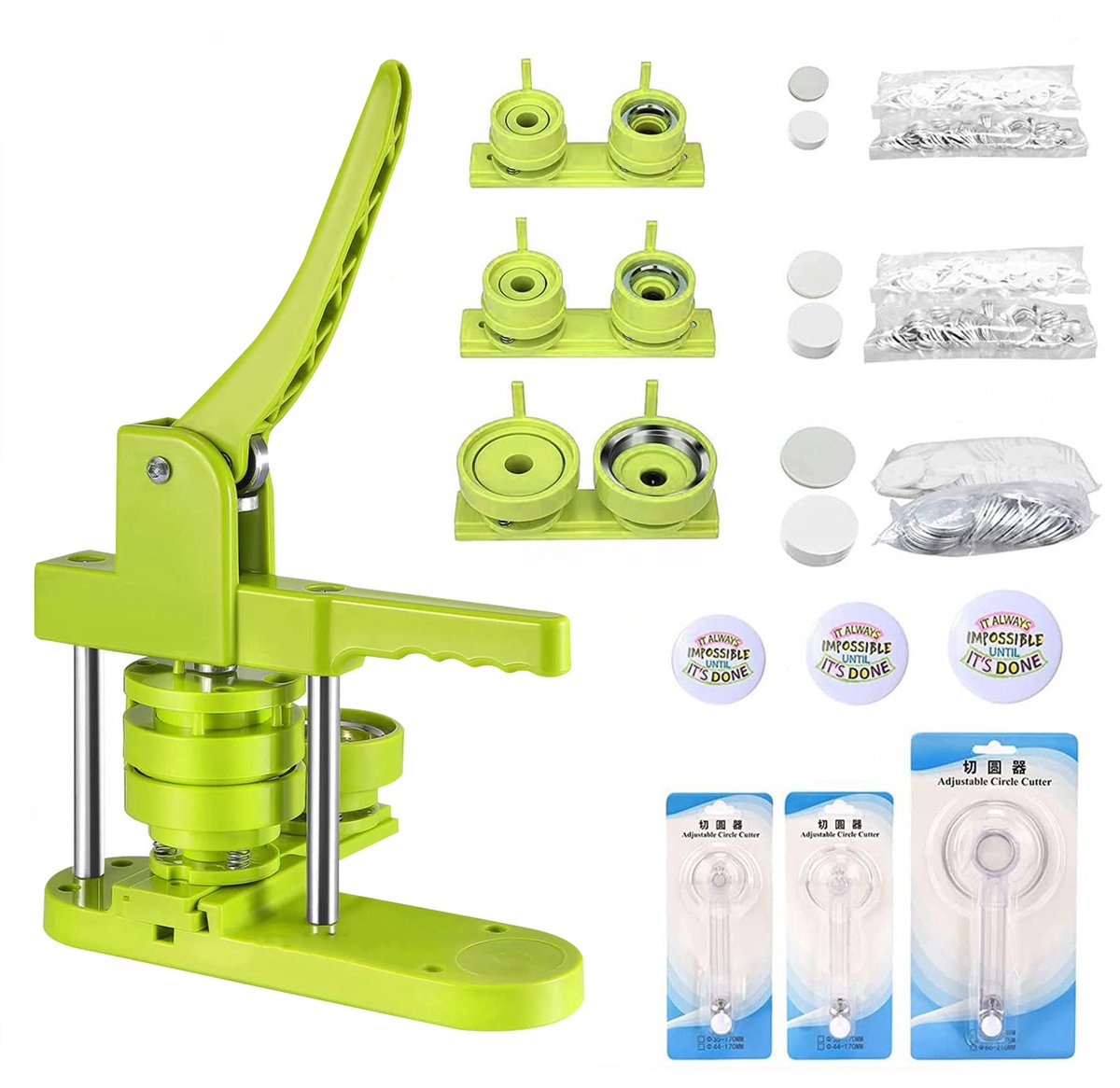 Creatorally 3 in 1 Badge Maker Machine - 25/32/58mm - Button Maker Machine met 300 stuks button - Pin maker - Pin machine - Groen - Button machine