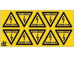 3x400 V+N volt elektrische spanning waarschuwingssticker | 2,5 cm - 10 stuks per vel