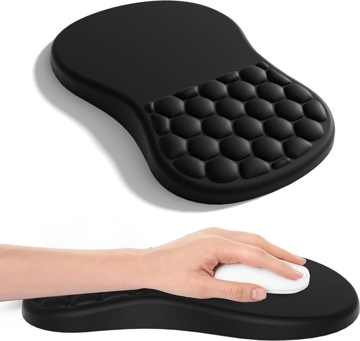 Ergonomische Muismat met Polssteun - Memory Foam - Groot 19 x 27 cm - Helpt Muisarm/RSI Tegengaan - Antislip - Zwart