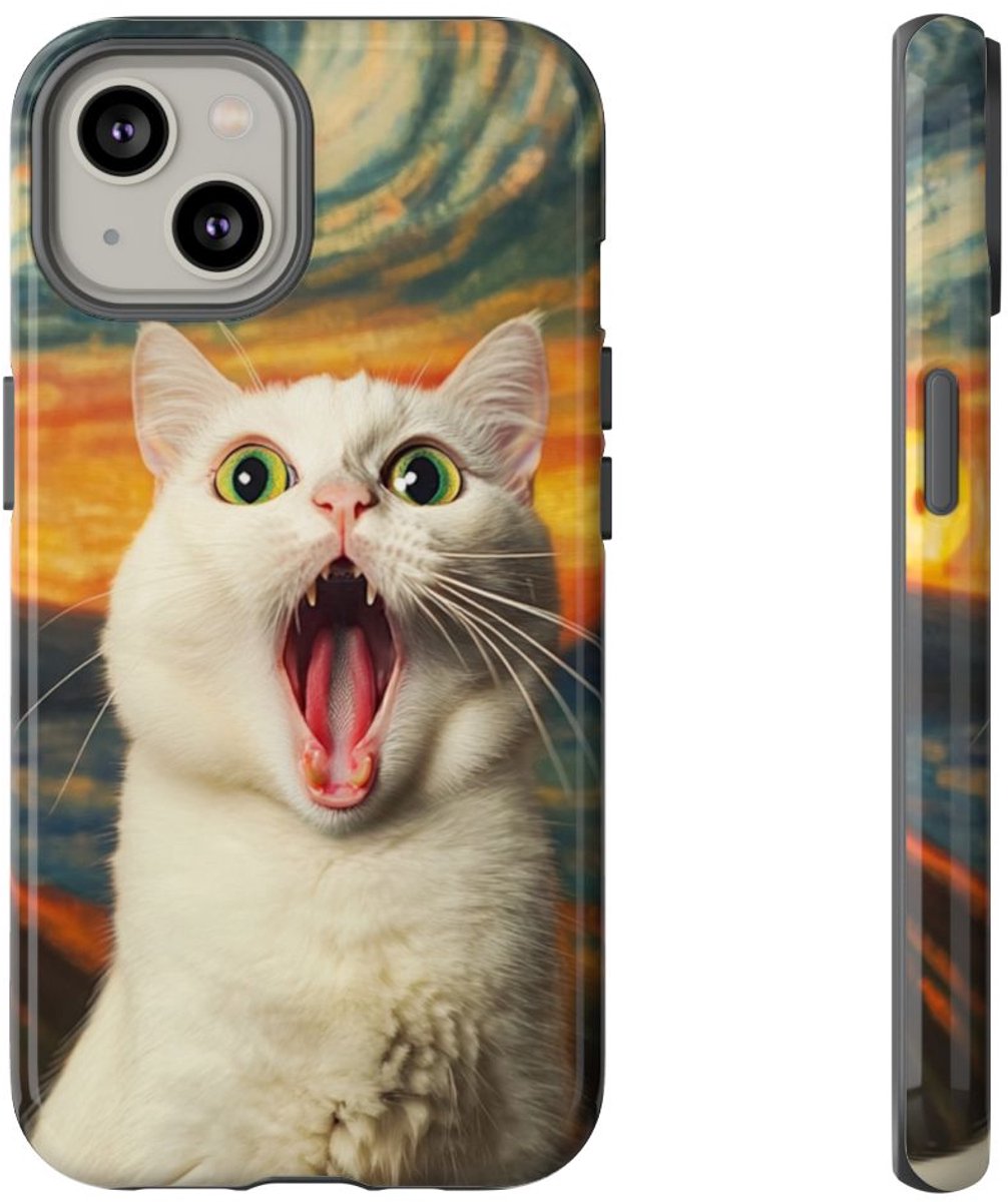 Verbaasde Witte Kat met Groene Ogen – Telefoonhoesje Geschikt voor iPhone 14