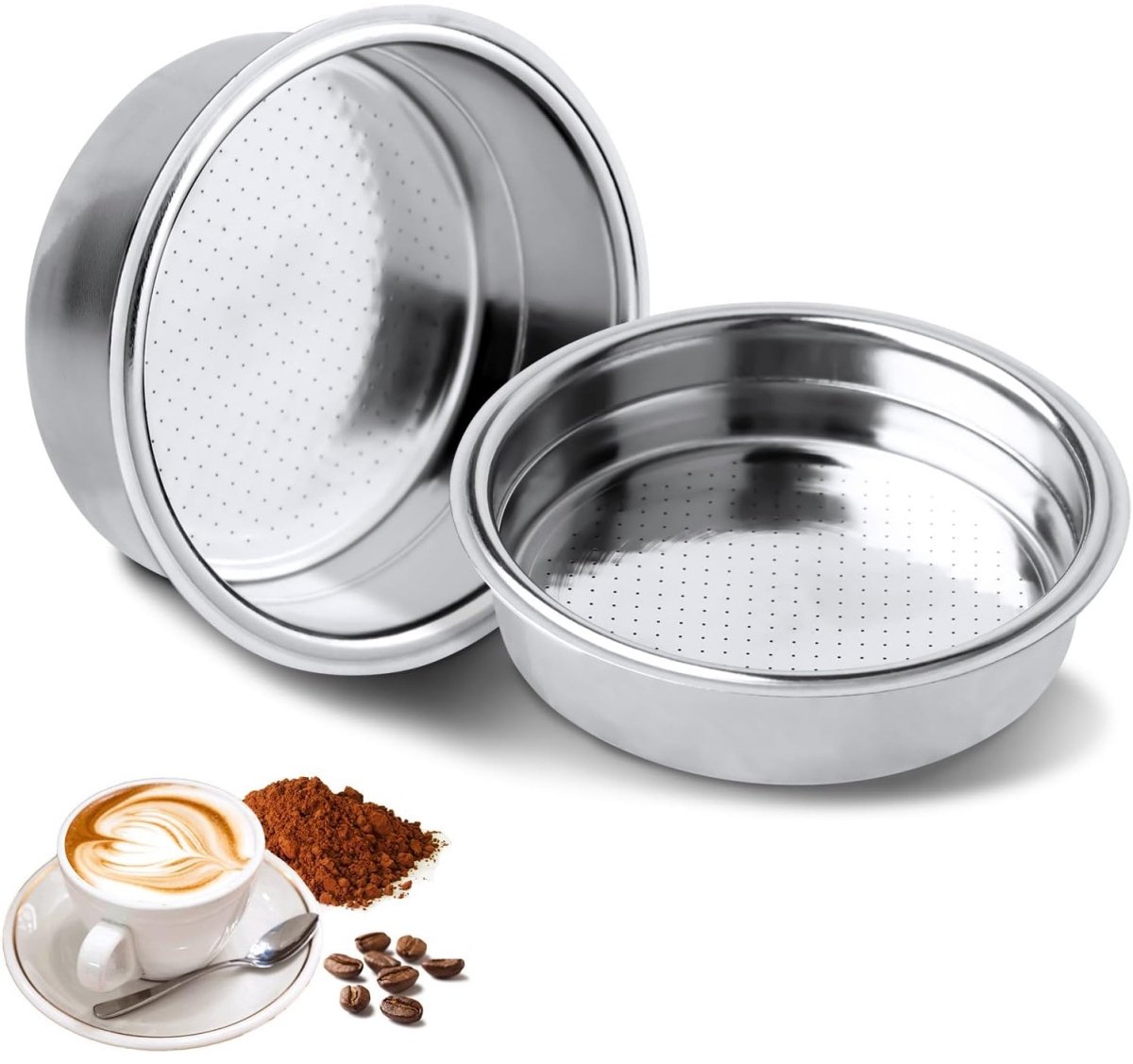 TOVBMUP Koffiefilter 51 mm - Koffiefilterhouder - Koffiefilter van roestvrij staal - Herbruikbaar - Geschikt voor koffiezetapparaten met één en twee kopjes onder druk