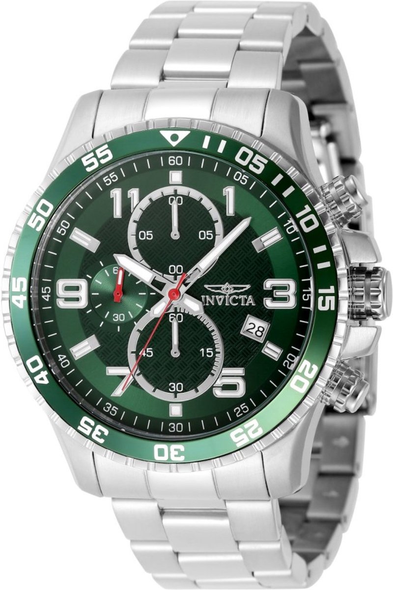 Invicta Specialty 49094 Heren Horloge - Waterdicht - Analoog - Quartz Uurwerk - Roestvrij Staal met groene Wijzerplaat - 45mm
