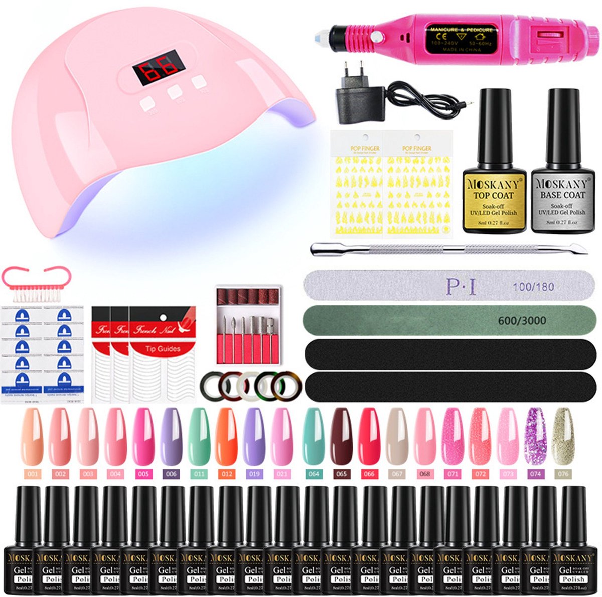 NAXSIR UV Gel Nagellak Set - 20 Kleuren + Basis & Top Coat - Professionele Manicure Set met UV Lamp voor Thuis & Salon