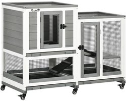 PawHut-Konijnenhok-110x50x86cm-Bois de sapin-Gris