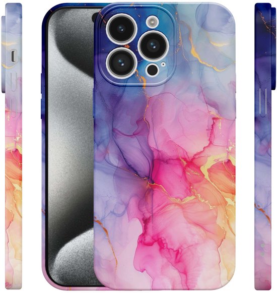 Coque de téléphone Smartphonica pour iPhone 15 Pro avec imprimé marbre arc-en-ciel - Coque souple flexible en TPU - Coque arrière Design marbre Rainbow pour iPhone 15 Pro