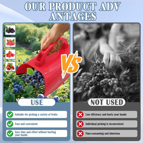 1 stuk - Bessenplukker - Blauwe bessenplukker - Blauwe bessenschep - Fruitplukker - Efficiënt fruit plukken - Met handvat - Rood - Geschikt voor het plukken van frambozen, bramen en blauwe bessen — afbeelding 5