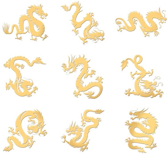 9pcs 4x4cm Chinese Dragon Metal Stickers Oriental Dragon Self Adhesive ...