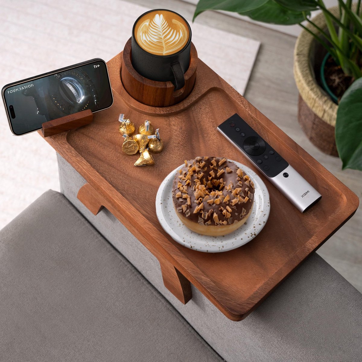 Ibenzoa® Houten Sofa Armleuning Tablett Met Handige Drink- En Snackhouder Voor Comfortabel Genot