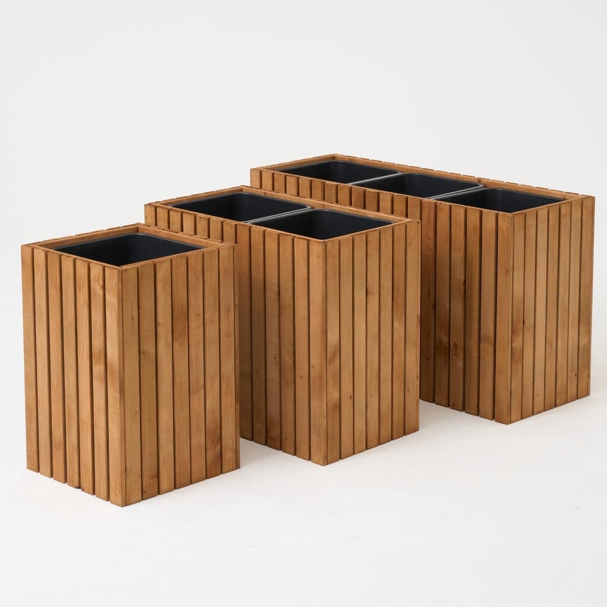 Homerzo Bloembak voor binnen en buiten, houten plantenbak met kunststof planteninzet, 18 l, vierkante bloempot voor balkon of terras (36 x 36 cm h35