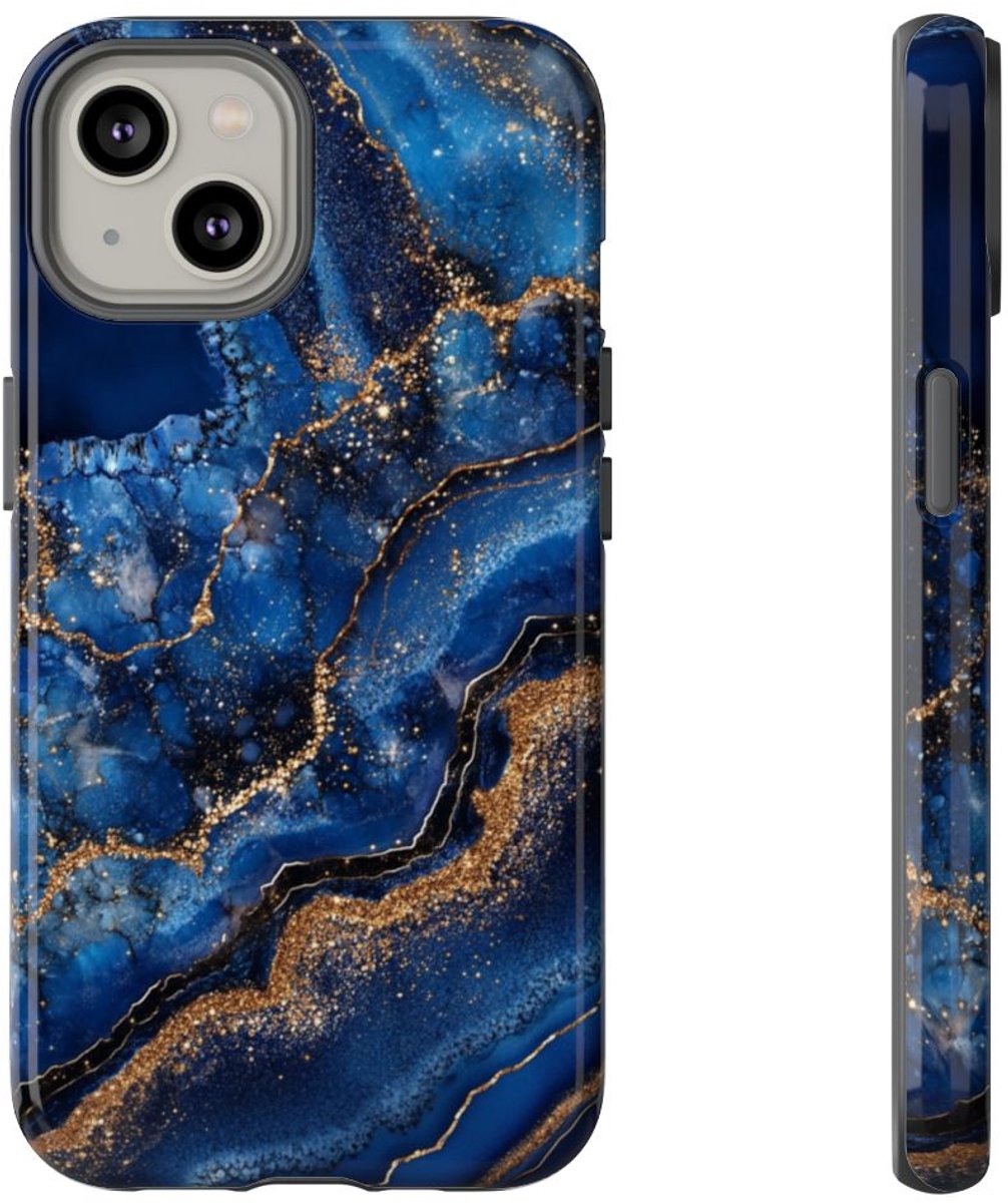 Blauw-Goud Geodepatroon – Telefoonhoesje Geschikt voor iPhone 14