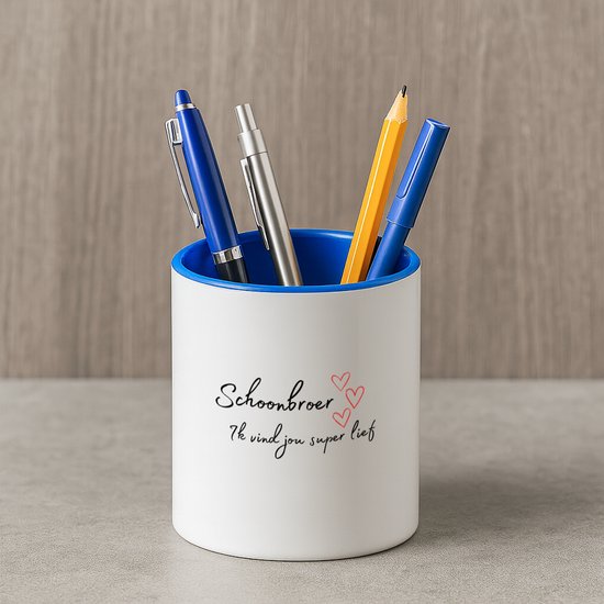 Hacebo® - schoonbroer ik vind jou super lief Pennenbakje - Broer - de liefste schoonbroer - pennenhouder - verjaardag - cadeautje voor broer - broer artikelen - kado - geschenk - Pennenbakje blauw