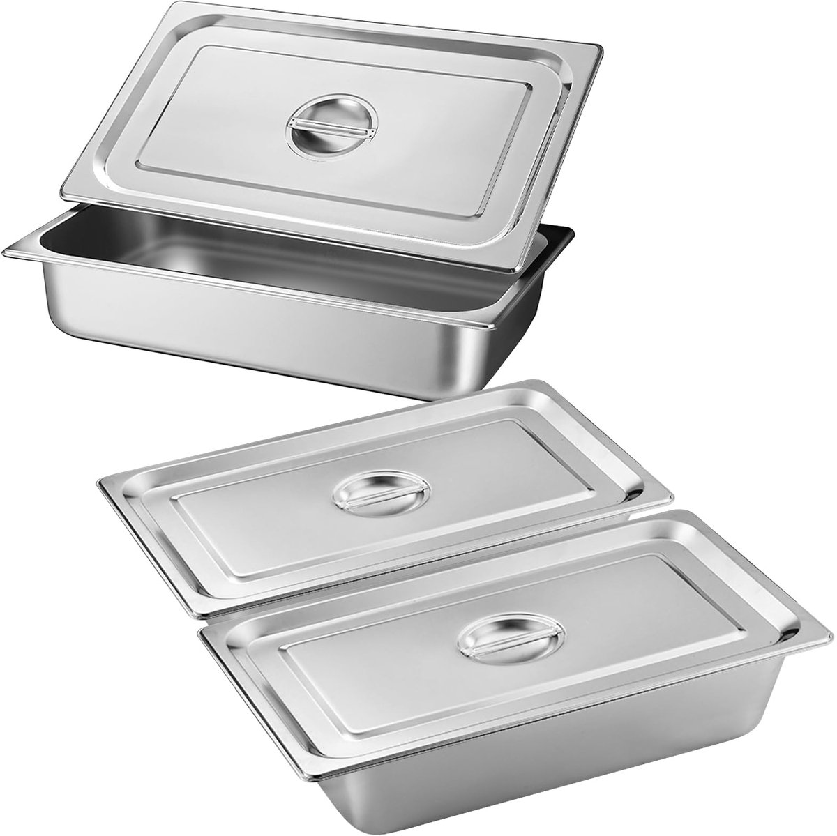 3 stuks gastronormbakken, roestvrij staal, paneerschalenset met deksel, paneerweg, rechthoekig, 32,5 x 17,5 x 6,5 cm, container voor de keuken, stapelbare paneerset, voor marineren van vlees,