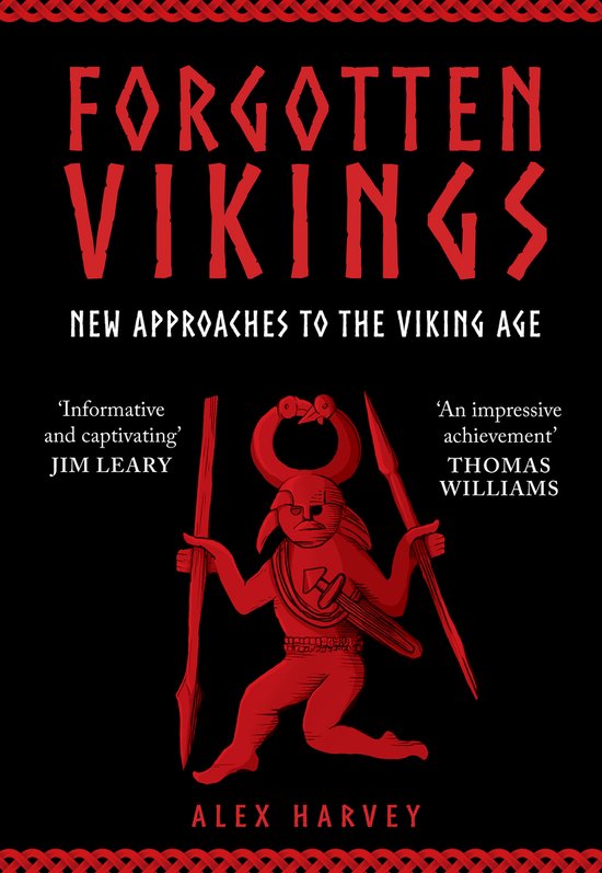 Boekomslag 'Forgotten Vikings' met rode Viking-illustratie en tekst.