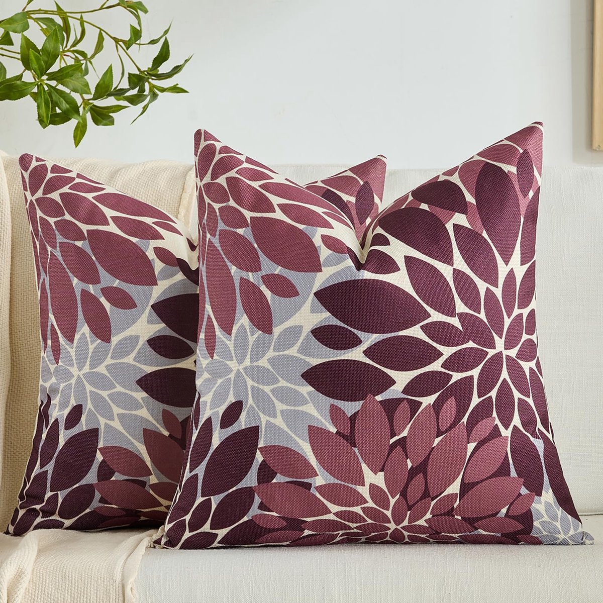 Unyqoos Set van 2 Decoratieve Kussenslopen in Rood en Grijs met Bloemenmotief voor Binnen en Buiten