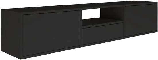 Selsey Framme – Meuble TV suspendu avec trois volets et un compartiment, noir, 150 cm