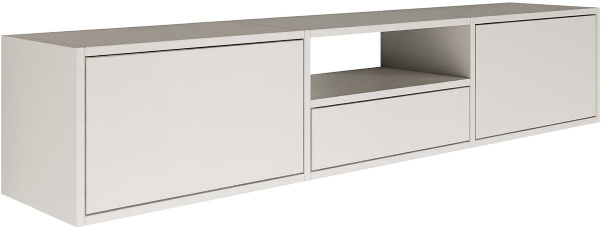 Selsey Framme – zwevend tv-meubel met drei kleppen en een vak, wit, 150 cm