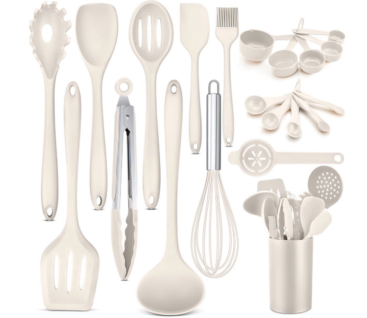 WNHB® 21-delige Siliconen Keukenhulpset met Houder - Hittebestendig Kookgerei - Complete Set Keukengerei voor Koken en Bakken