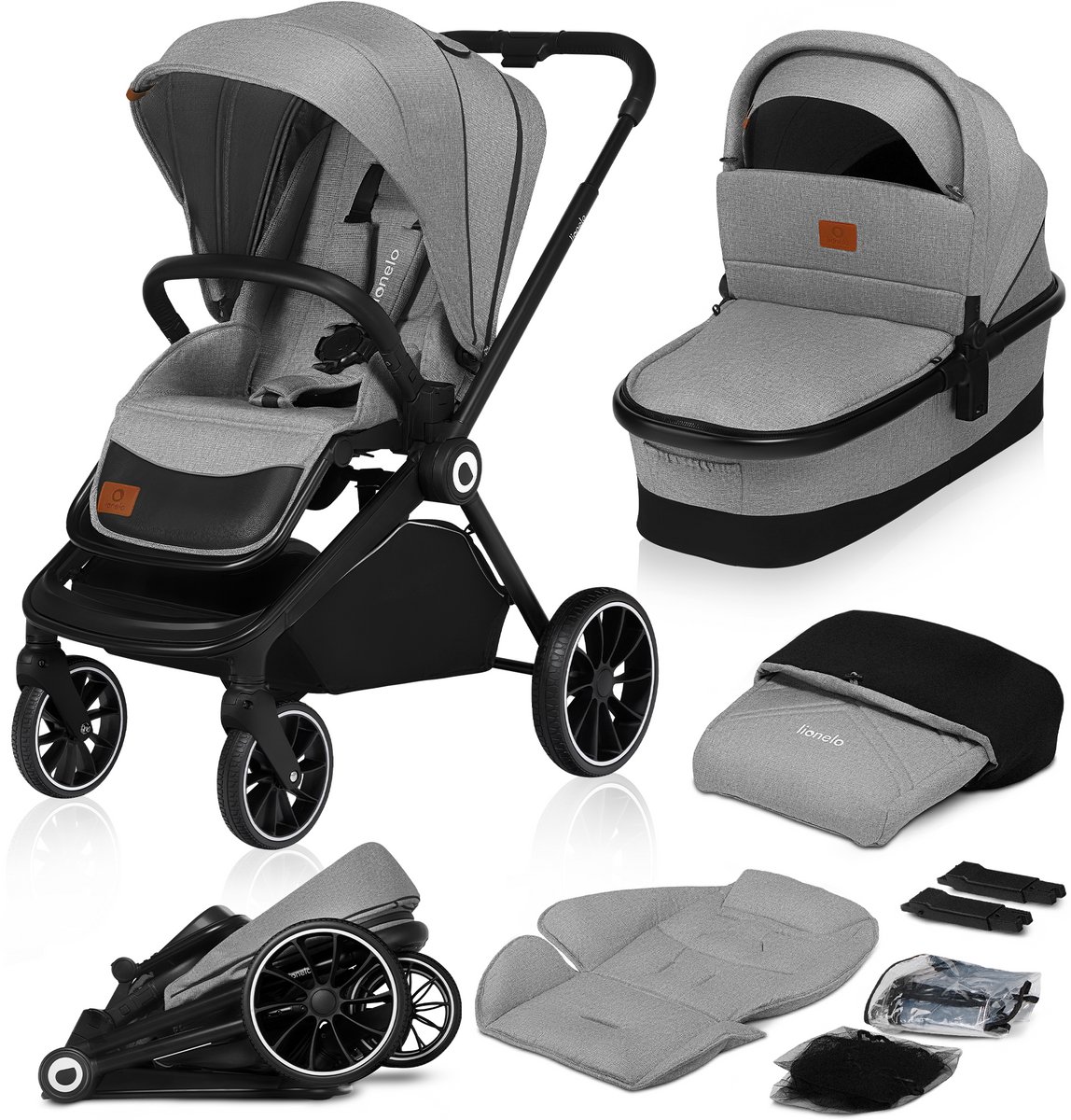 Lionelo Mika 2 in 1 — Kinderwagen — Reiswieg + Buggy — Vanaf geboorte tot 22 kg (0-4 jaar) — Volledige Vering — Ventilatiepanelen — Baby Draagbaar — Comfortabel Ligmatras — Snel Inklapbaar — Regenhoes — Muskietennet — Voetenzak — Wandelwagen — Peuter - Lionelo - €289,00