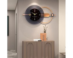 CHIWIN Stille Wandklok Zwart & Goud – Moderne Klok 80x38cm zonder Tikkend Geluid – Grote Wijzerplaat – Voor Woonkamer, Slaapkamer, Kantoor of Thuiswerkplek