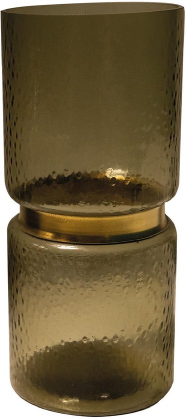 PTMD Quilio Vaas – Gehamerd Glas in Bruin met Gouden Rand – 27 cm Hoog – Slank & Elegant Design – Luxe Woondecoratie