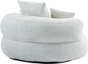 Witte fauteuil met grove textuur en een rond, gedrongen ontwerp.