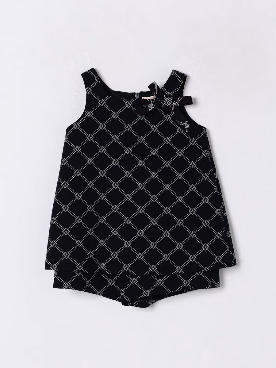 Layered Geometric Print Dress Kids - Black Ropes Cords