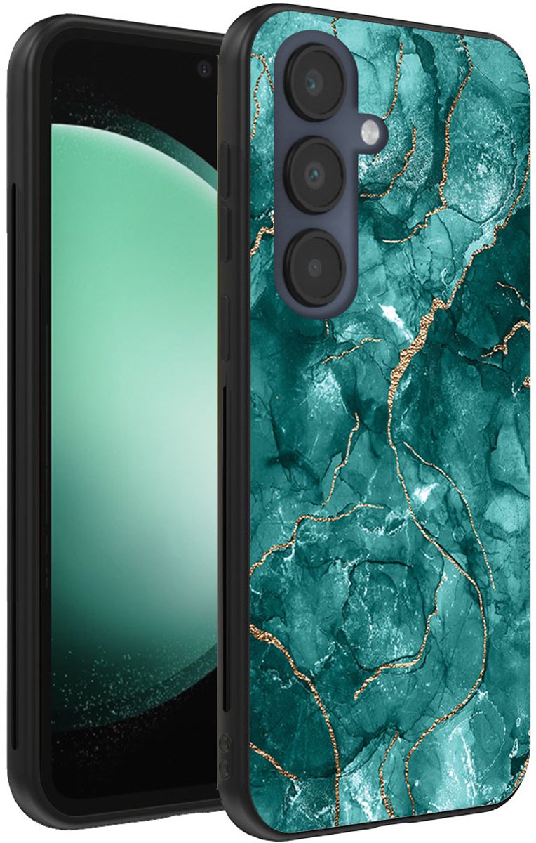 Smartphonica Telefoonhoesje Geschikt voor Samsung Galaxy S23 FE met marmer opdruk - TPU backcover case marble design - Goud Groen geschikt voor Samsung Galaxy S23 FE