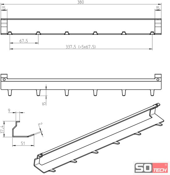 Porte-couverts pour lave-vaisselle SOTECH style Linero, aspect inox 501 x 150 x 271 mm à accrocher