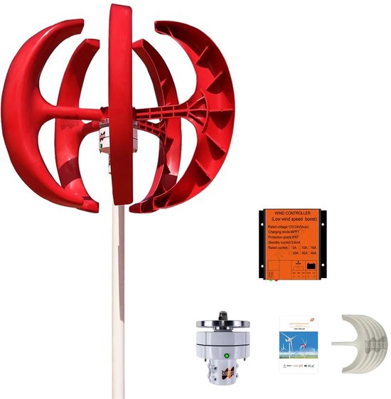 Foto: Windturbine windmolen windturbine generator windenergie verticale as 400w 12v met mppt controller 5 messen stille effici nte energieoplossing voor thuisgebruik rood