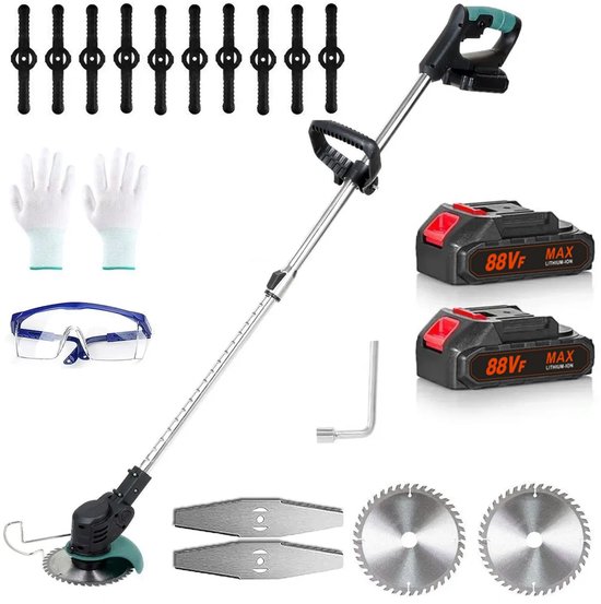 Traumheim® 3-in-1 Kantenmaaier – Grastrimmer – Bosmaaier – Grasmaaier – Draadloos & Elektrisch – Incl. 2 Accu ‘s & Snellader - black and blue