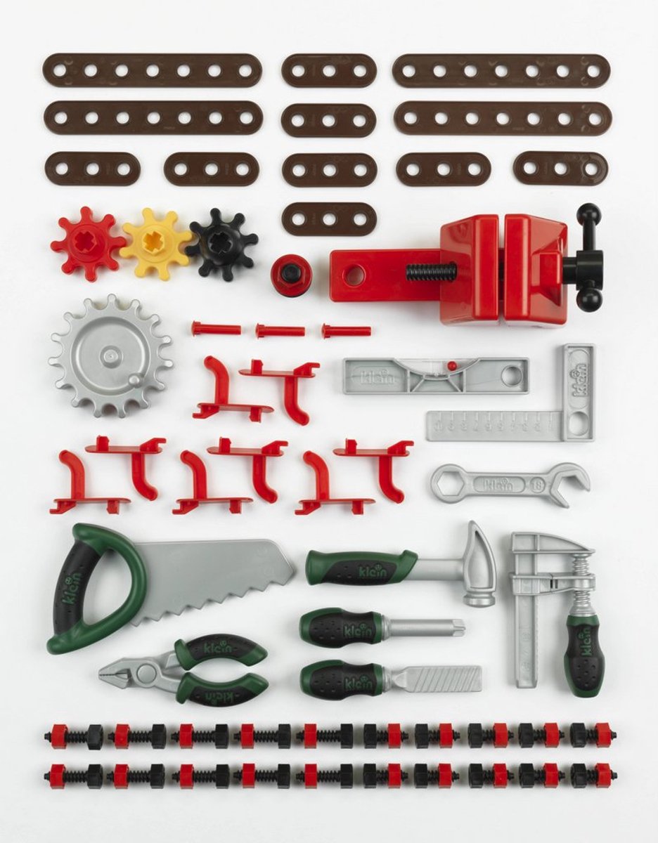 Klein Toys Bosch mini speelgoed werkbank – 77 delig – met veel accessoires - met leerfuncties – donkergroen — afbeelding 6
