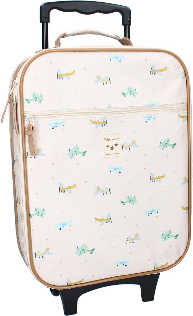 Kidzroom Kinder Trolley – Small Talk – Koffer met Wieltjes - Beige - Vliegtuigen